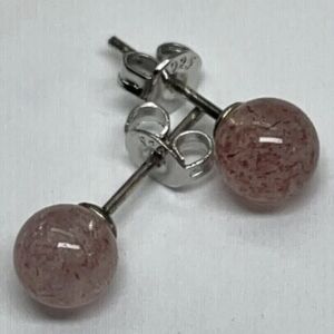 NEW Natural Strawberry QUARTZ STERLING Silver Stud Earrings